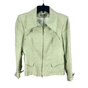 Jana Kos Womens Green Patterned Jacket Size 8 Zippered Pockets Long Sleeves
